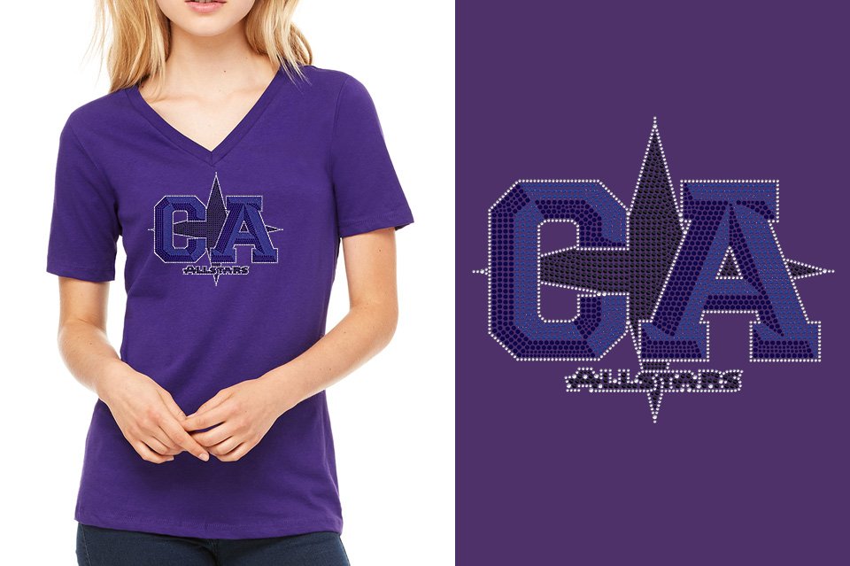 Rhinestones CA California ALL STARS Women's Relaxed V-Neck