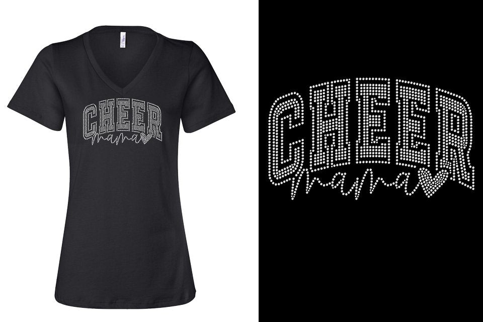 Rhinestones CA California ALL STARS Cheer Mama Women's Relaxed V-Neck