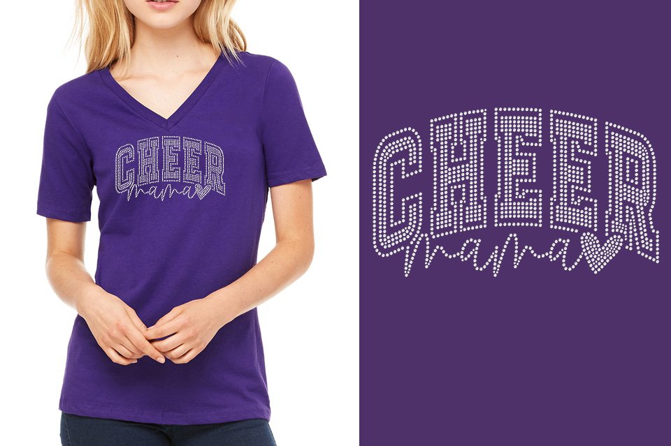 Rhinestones CA California ALL STARS Cheer Mama Women's Relaxed V-Neck