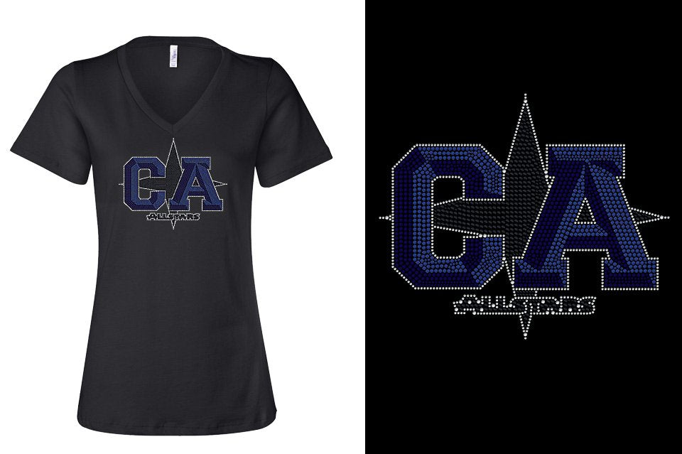 Rhinestones CA California ALL STARS Women's Relaxed V-Neck