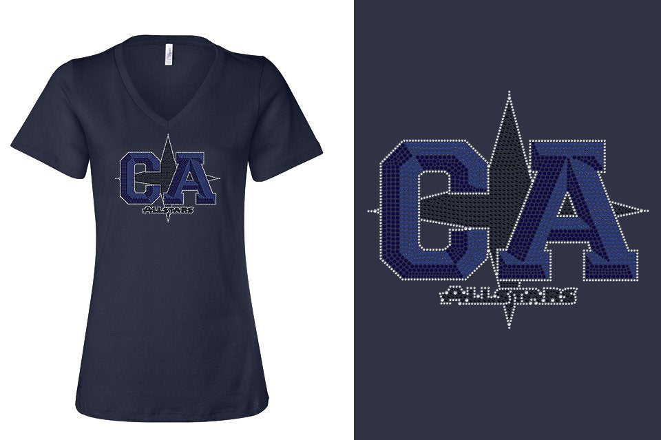 Rhinestones CA California ALL STARS Women's Relaxed V-Neck