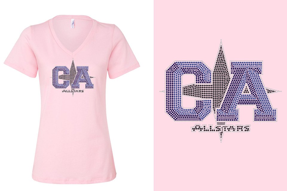Rhinestones CA California ALL STARS Women's Relaxed V-Neck