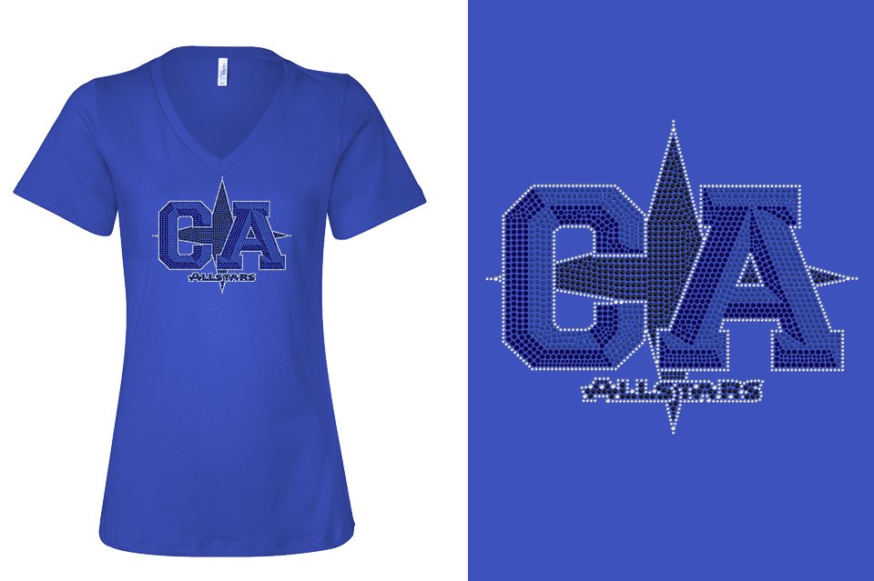 Rhinestones CA California ALL STARS Women's Relaxed V-Neck
