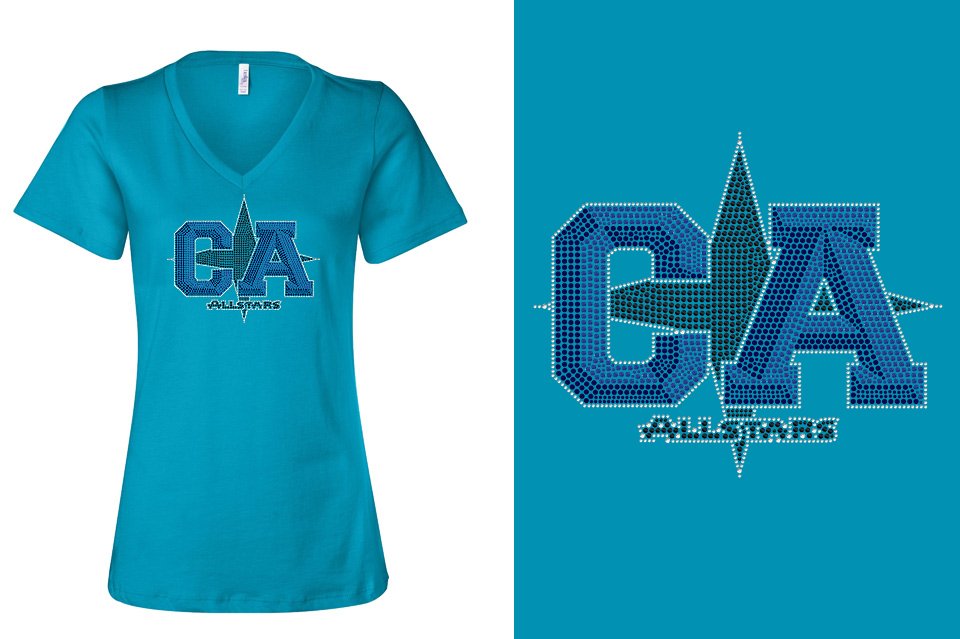 Rhinestones CA California ALL STARS Women's Relaxed V-Neck