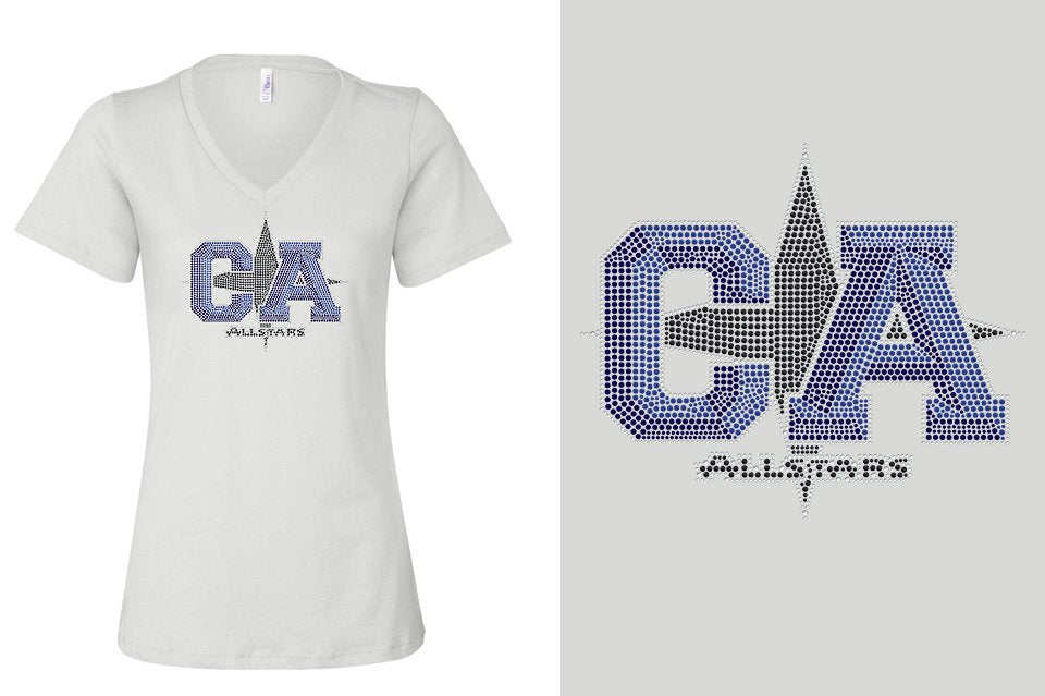 Rhinestones CA California ALL STARS Women's Relaxed V-Neck