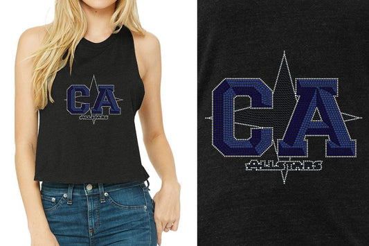 Rhinestones CA California ALL STARS Relaxed Fit Women's Racerback Cropped Tank
