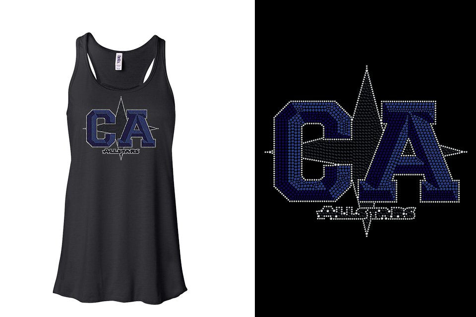 Rhinestones CA California ALL STARS Youth Flowy Racerback Tank