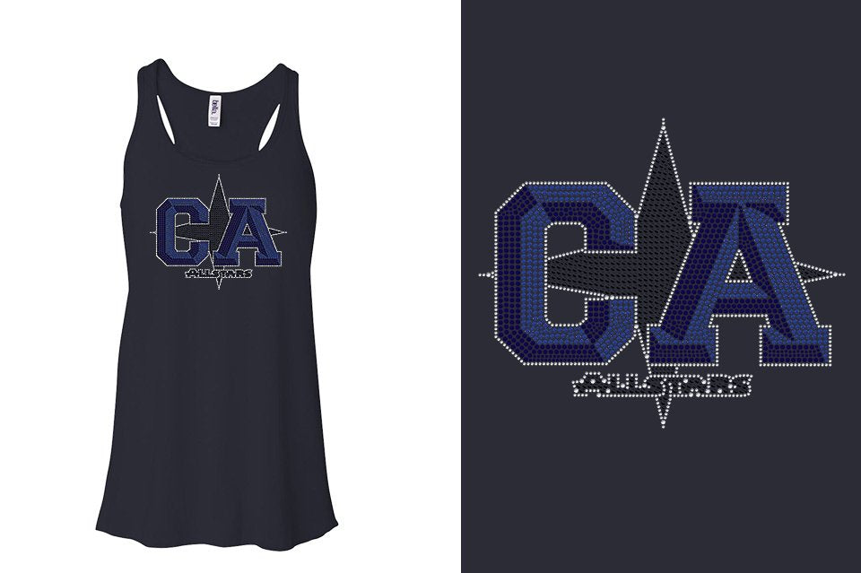 Rhinestones CA California ALL STARS Youth Flowy Racerback Tank