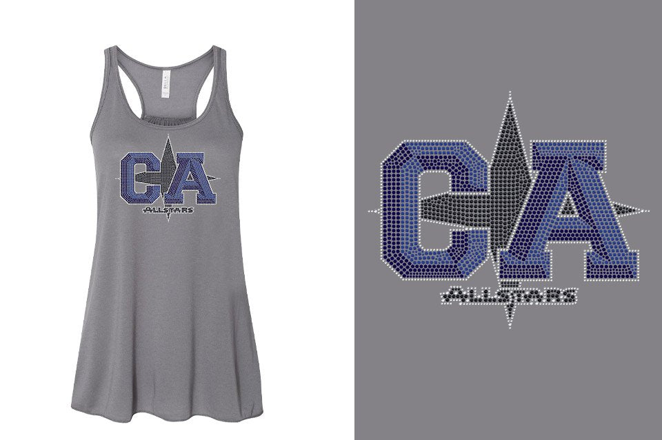 Rhinestones CA California ALL STARS Youth Flowy Racerback Tank