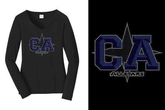 Rhinestones CA California ALL STARS Women's Relaxed Fit Long Sleeve V-Neck
