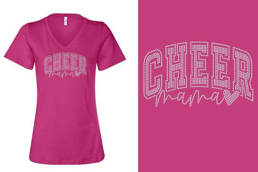 Rhinestones CA California ALL STARS Cheer Mama Women's Relaxed V-Neck