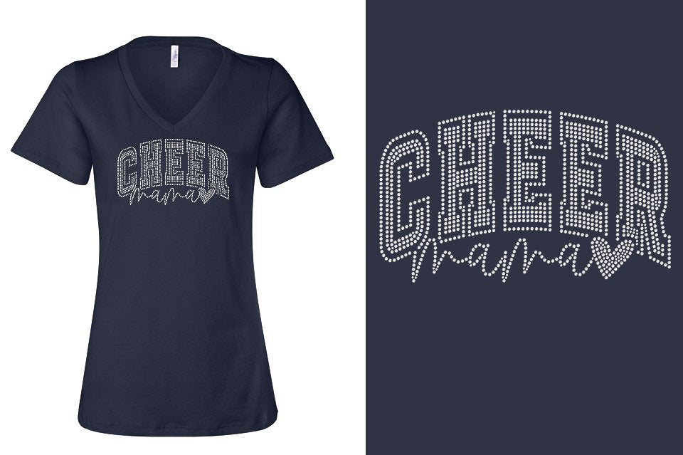 Rhinestones CA California ALL STARS Cheer Mama Women's Relaxed V-Neck