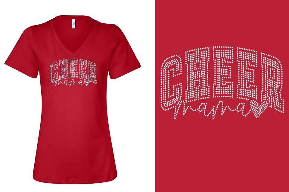 Rhinestones CA California ALL STARS Cheer Mama Women's Relaxed V-Neck