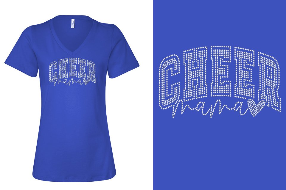 Rhinestones CA California ALL STARS Cheer Mama Women's Relaxed V-Neck