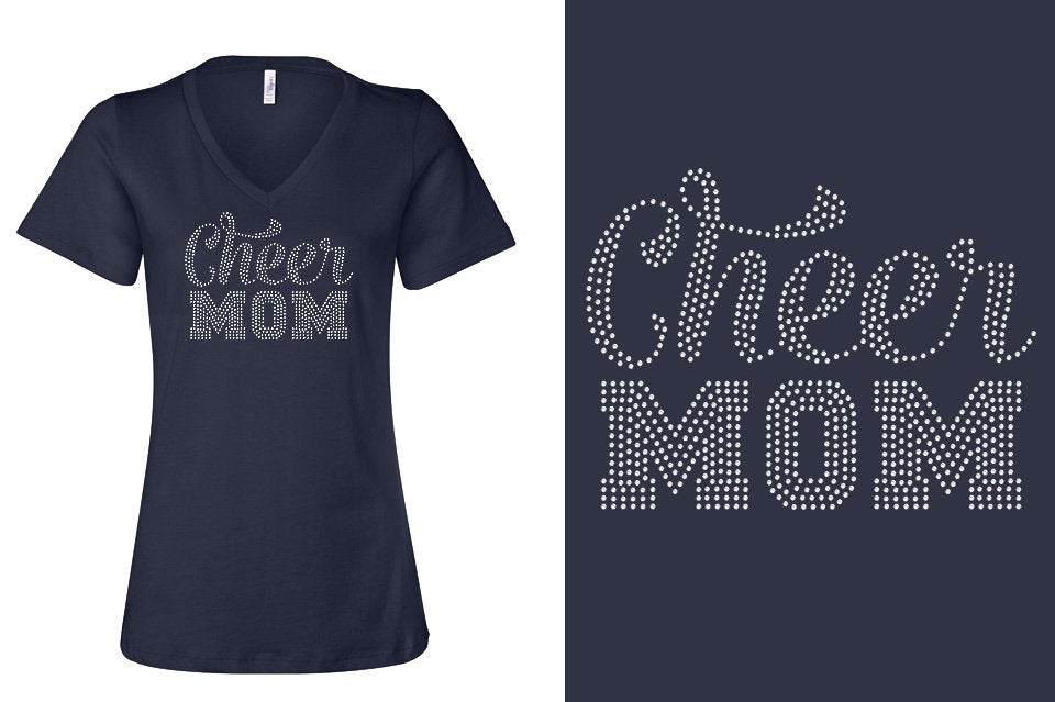 Rhinestones CA California ALL STARS Cheer Mom Women's Relaxed V-Neck