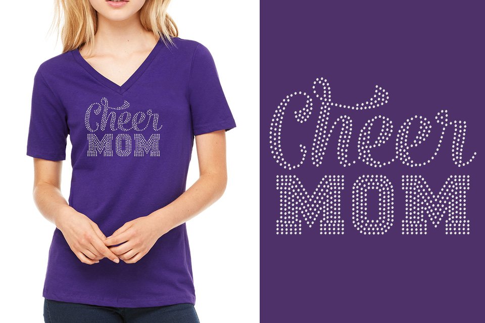 Rhinestones CA California ALL STARS Cheer Mom Women's Relaxed V-Neck