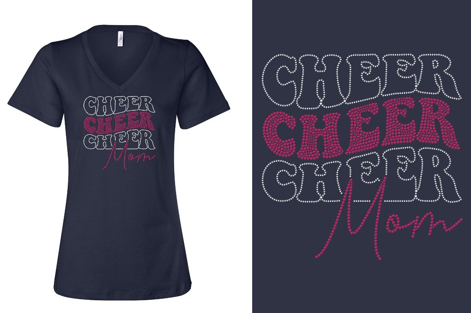 Rhinestones CA California ALL STARS Cheer Mom Women's Relaxed V-Neck